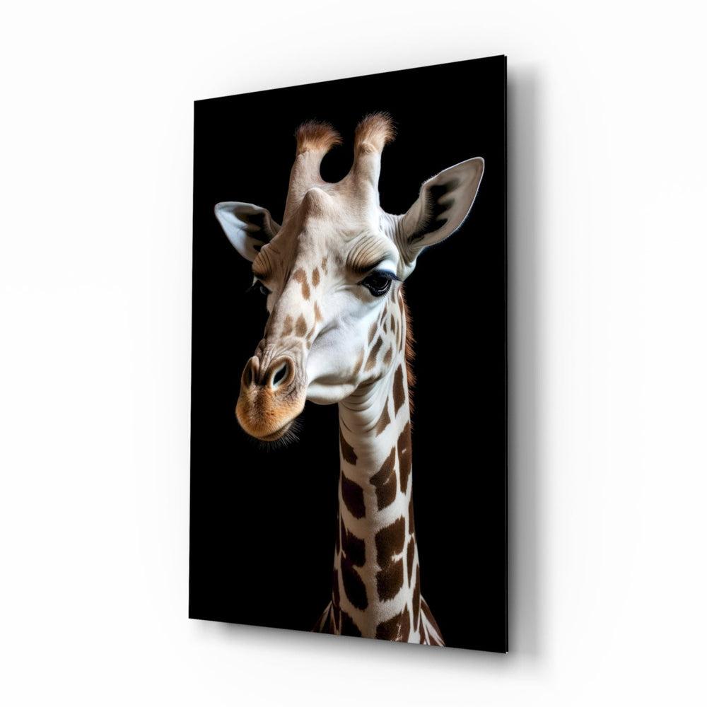 Light Giraffe wildlife glass wall art in a modern study