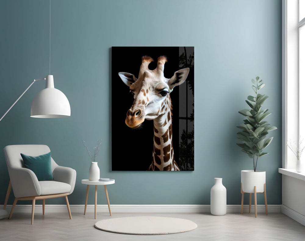 Giraffe portrait artwork styled in a children's bedroom