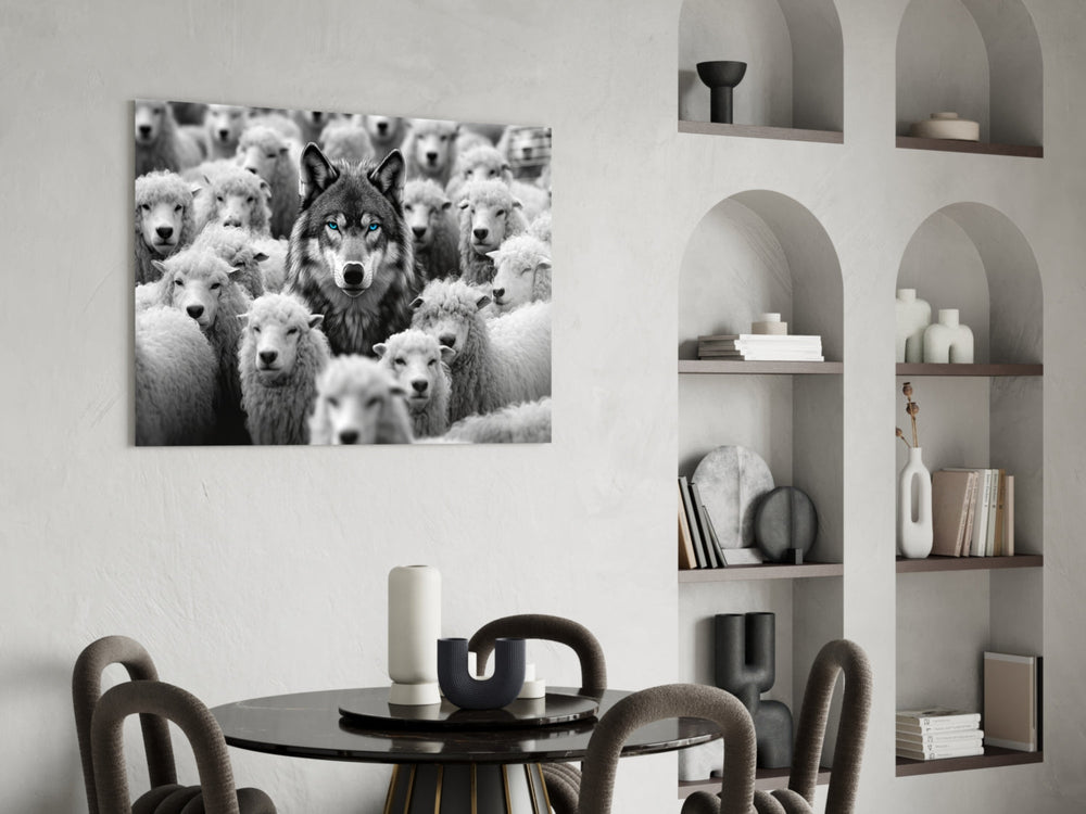 Allegorical glass print bringing conceptual edge to a man cave