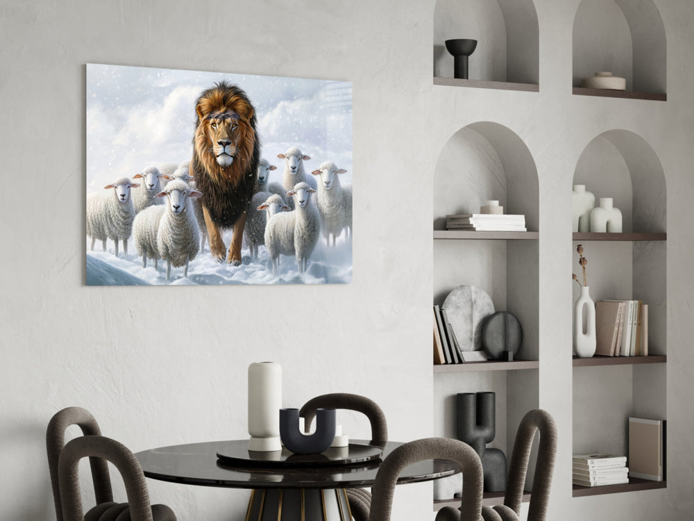 Allegorical glass print bringing reverent edge to a meditation room