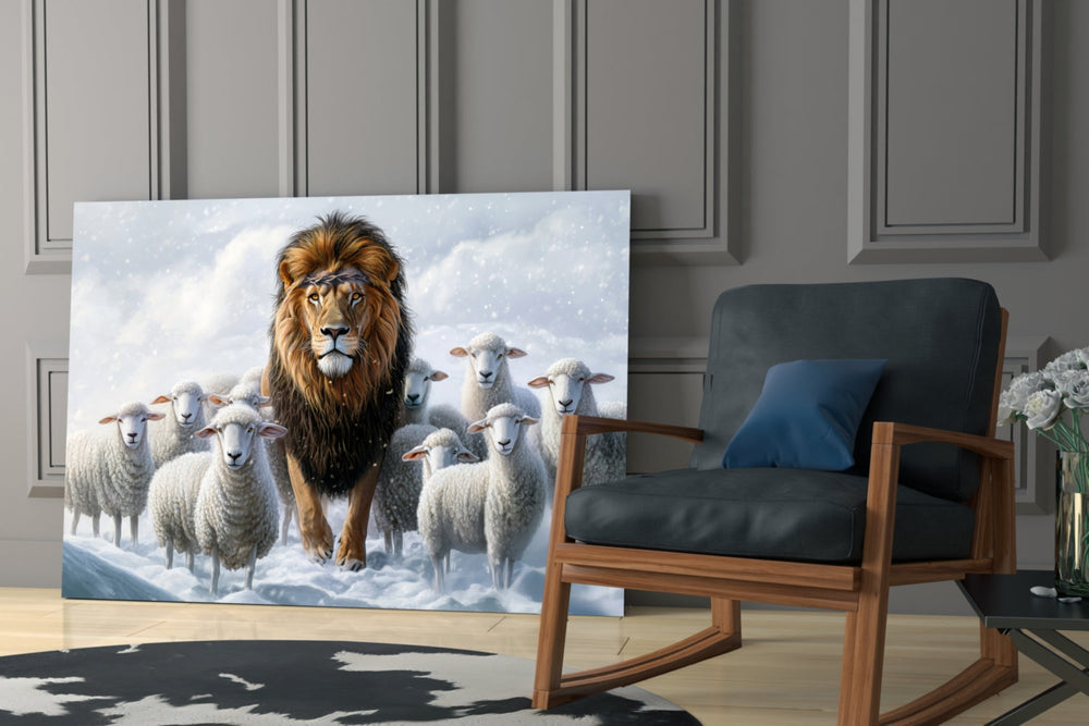 Allegory panel against a soft snow-grey painted accent wall