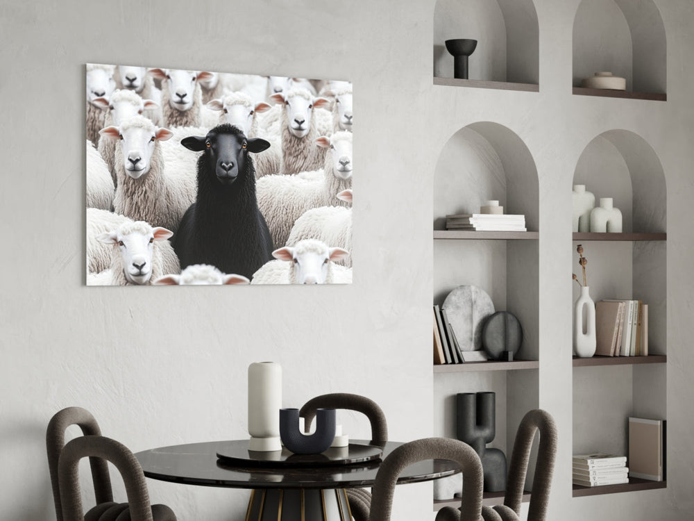 Allegorical glass print bringing motivational edge to a designer's boutique