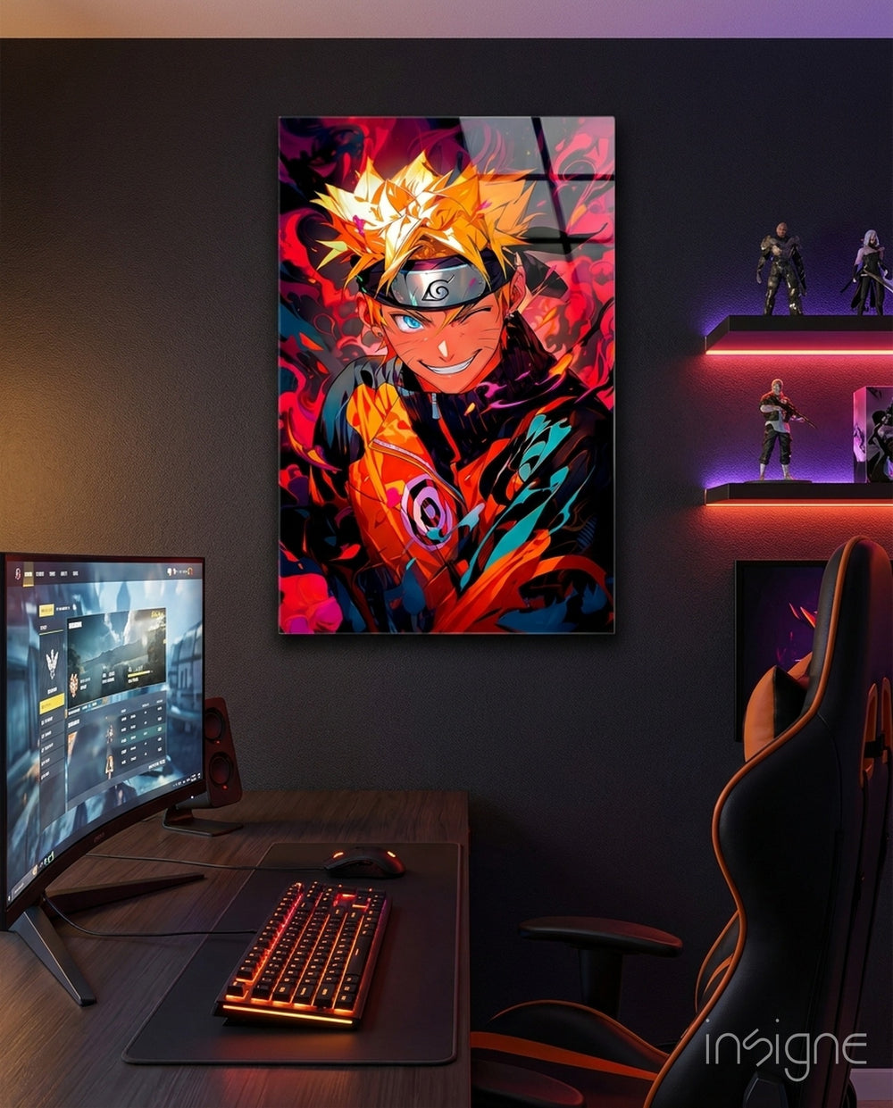 Naruto Portrait of Energy Glass Wall Art || Designer Collection - Lifestyle preview in a designer interior