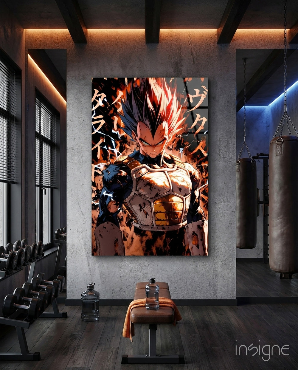 Vegeta: Saiyan Prince Glass Wall Art || Designer Collection - Lifestyle preview in a designer interior