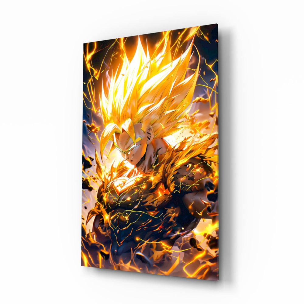 Super Saiyan Gohan anime glass wall art in a modern teen's bedroom