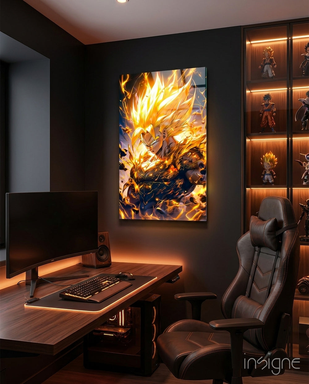 Super Saiyan Gohan Glass Wall Art || Designer Collection - Lifestyle preview in a designer interior