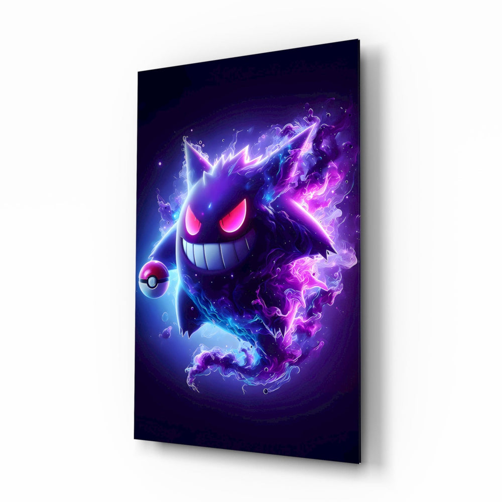 Evil Energy Gengar glass wall art in a modern teen's bedroom