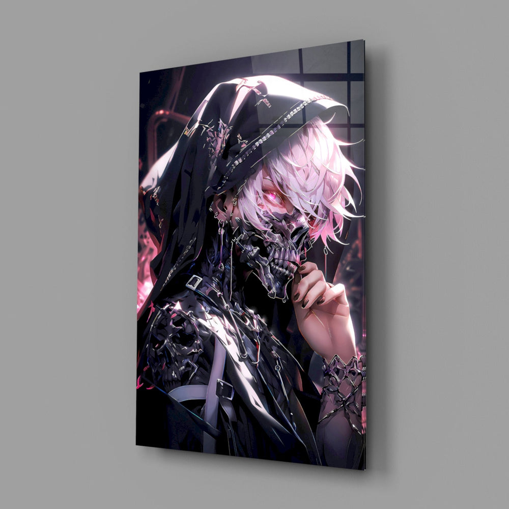 Designer-collection anime panel anchoring a gaming room wall