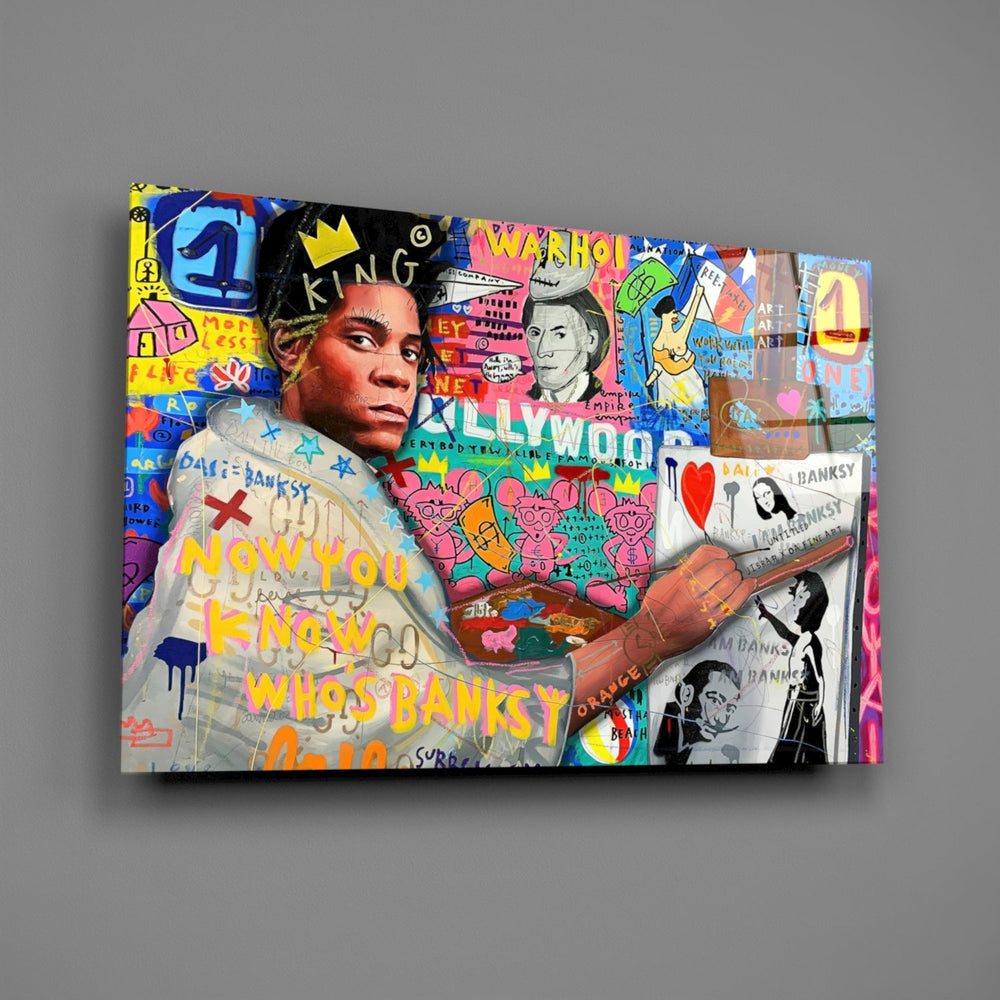 Designer-collection pop-graffiti panel anchoring a gallery wall