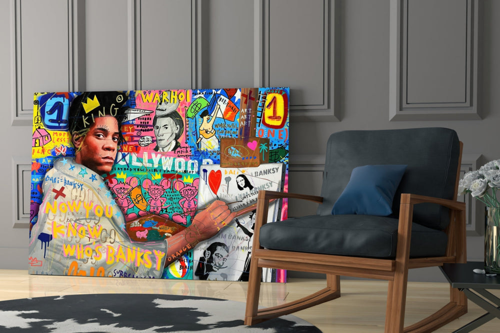 Graffiti yatay panel against a moody dark-painted accent wall