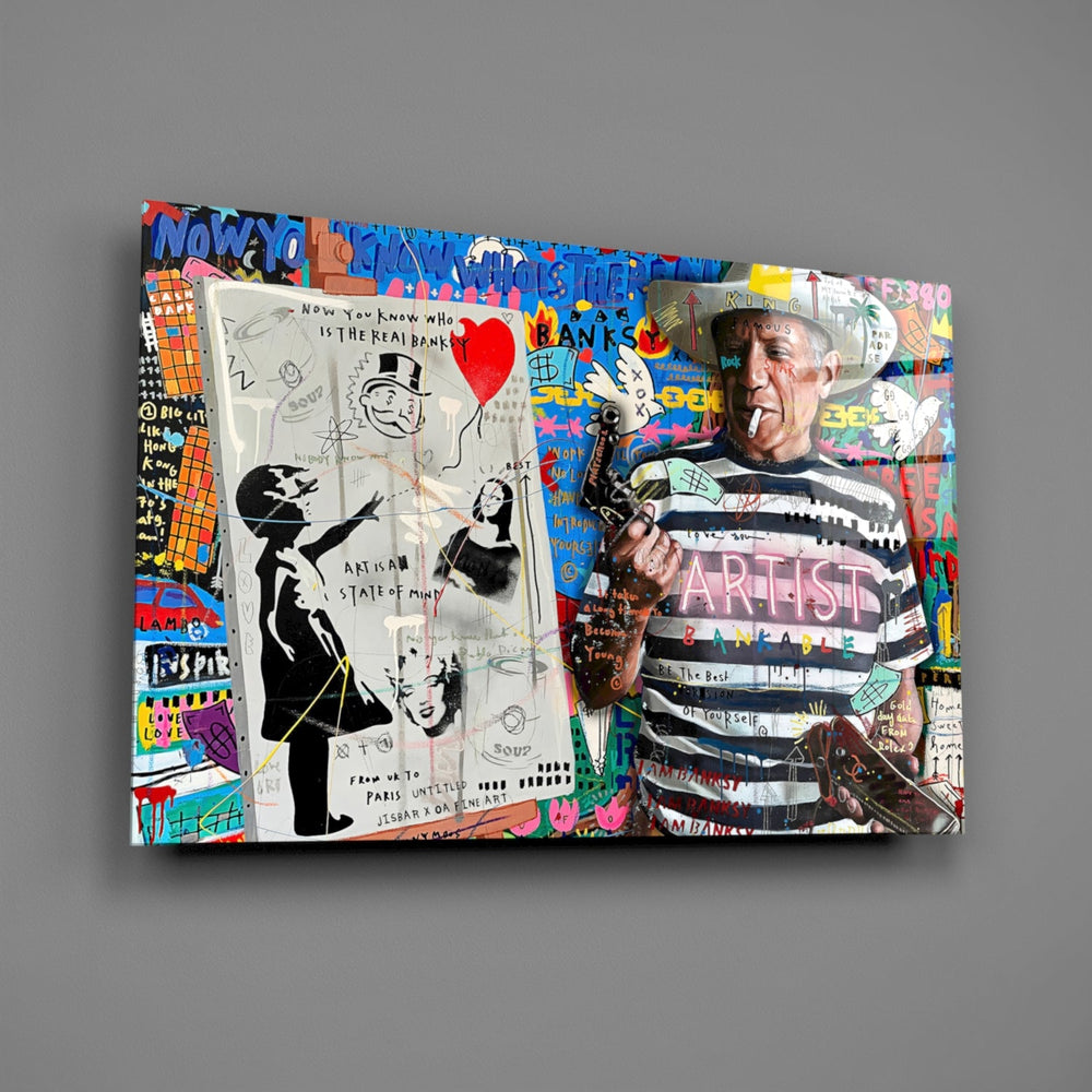 Designer-collection pop-graffiti panel anchoring a gallery wall
