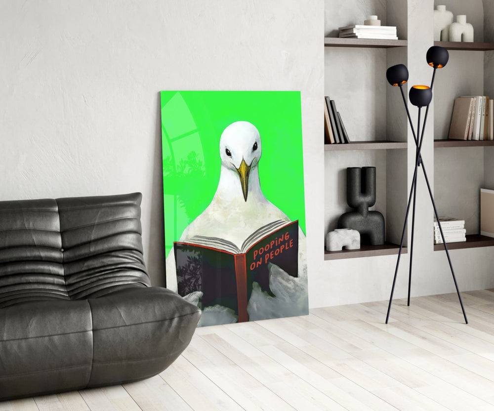 Coastal humor glass print bringing lime-green edge to a beach-house washroom