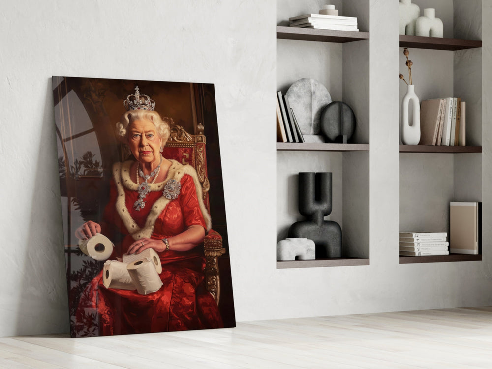 Royal portrait panel against a moody dark-painted accent wall