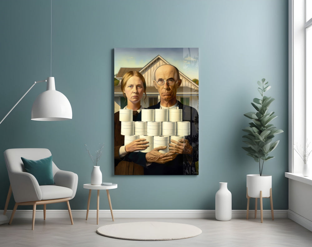 Art-history humor artwork styled in a creative loft interior