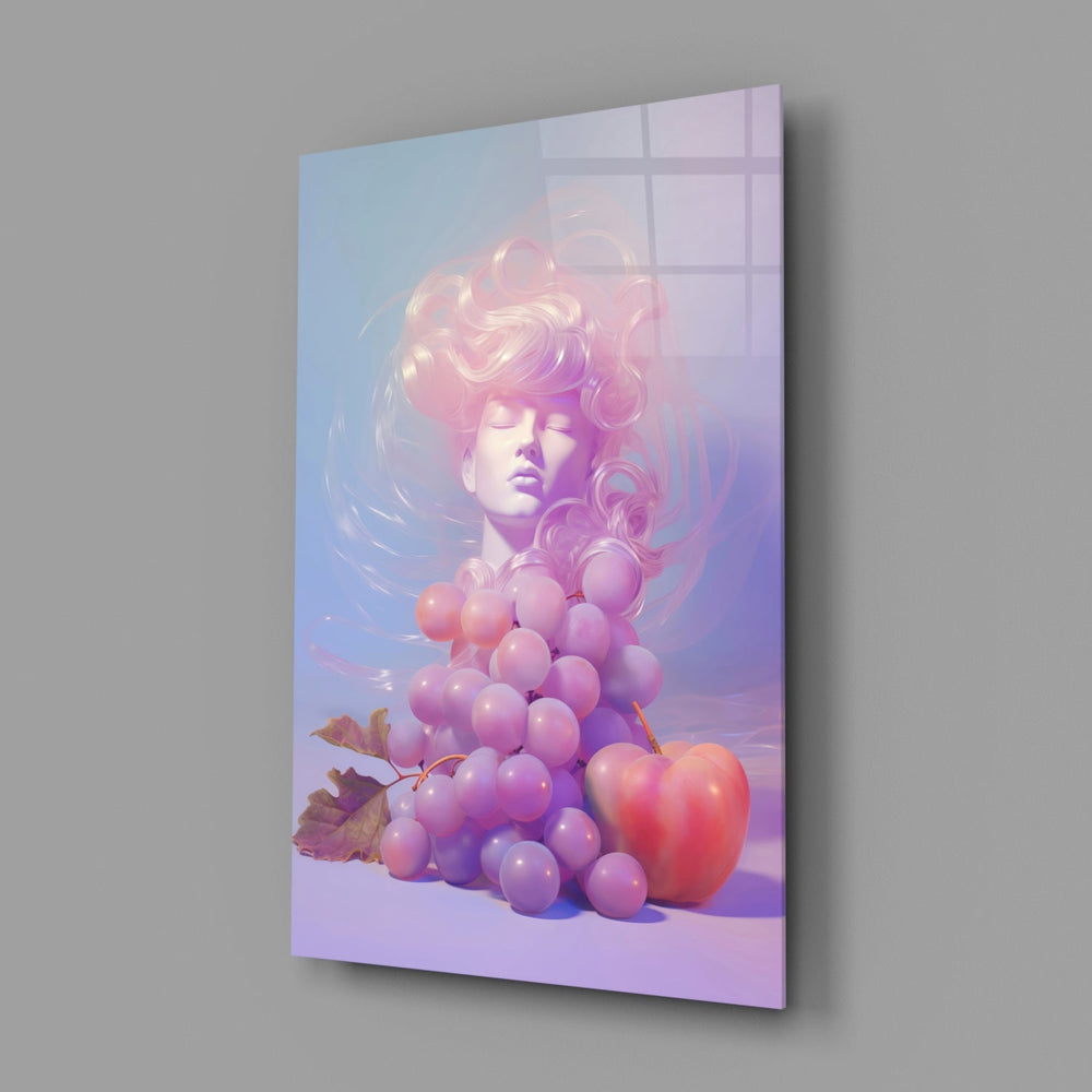 Designer-collection pastel-portrait panel anchoring a vanity wall