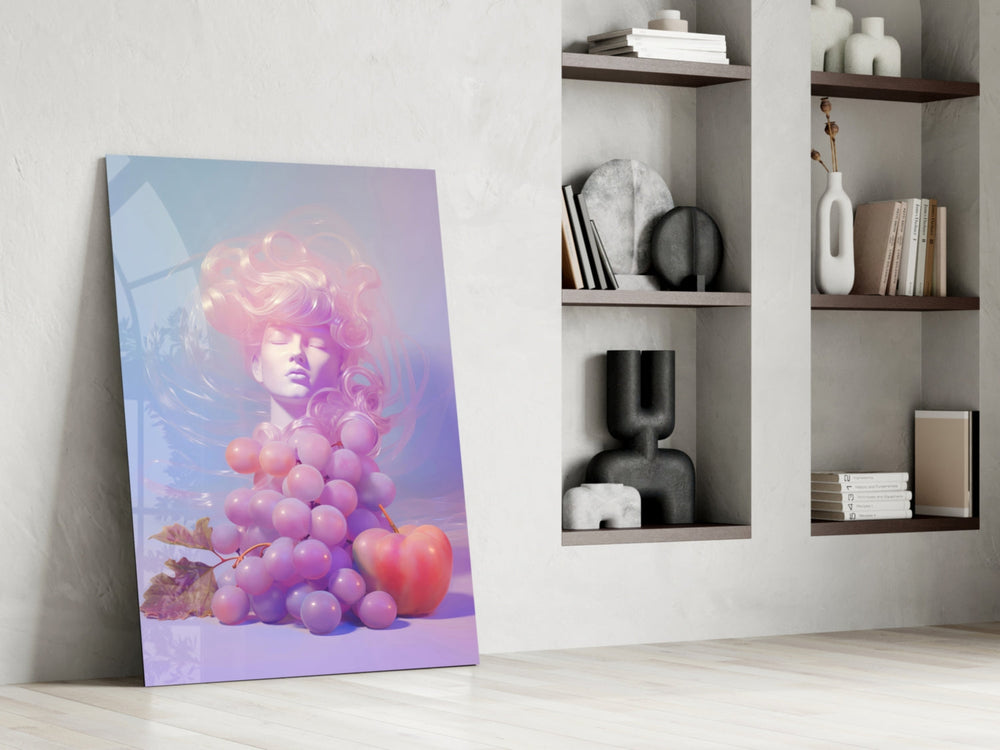 Pastel portrait panel against a moody dark-painted accent wall
