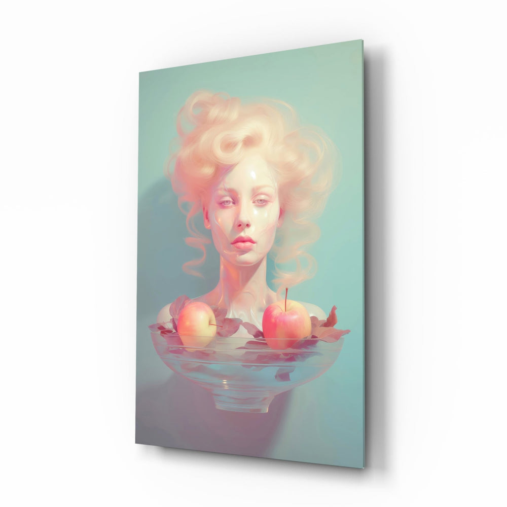 Apple Tranquility glass wall art in a modern bedroom