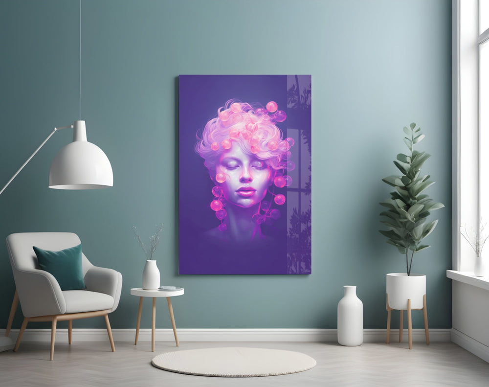 Pink Bubbles violet artwork styled in a creative loft interior