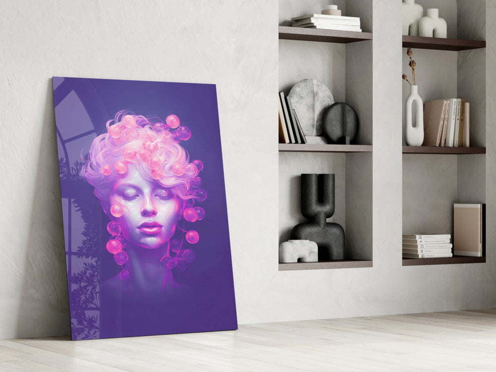 Pastel portrait panel against a moody dark-painted accent wall
