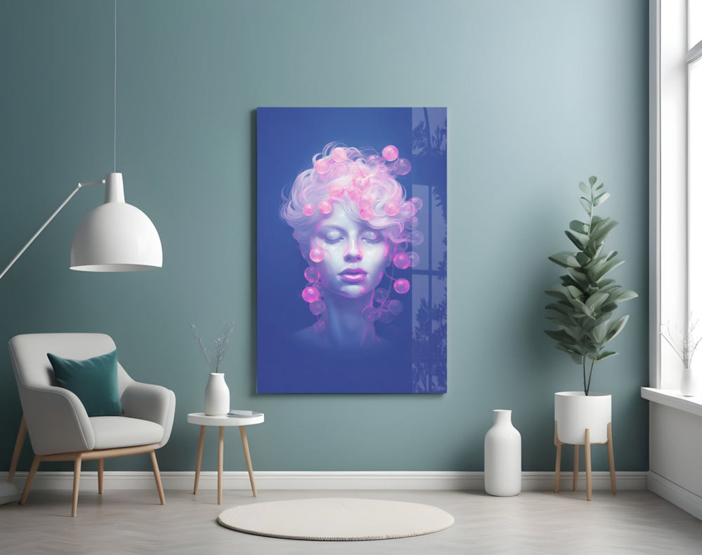 Pink Bubbles cobalt artwork styled in a creative loft interior