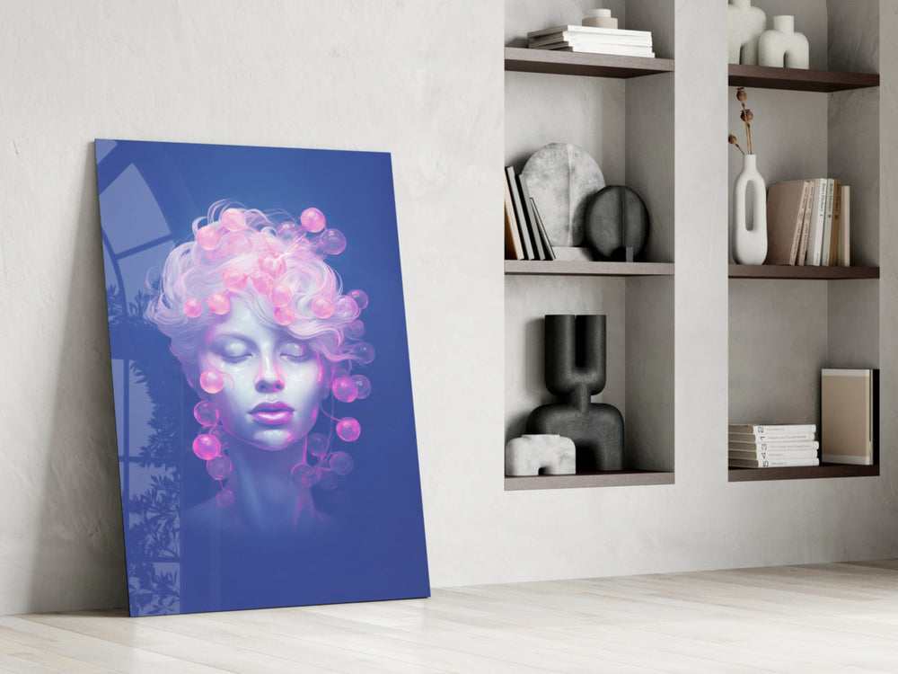 Pastel portrait panel against a moody dark-painted accent wall