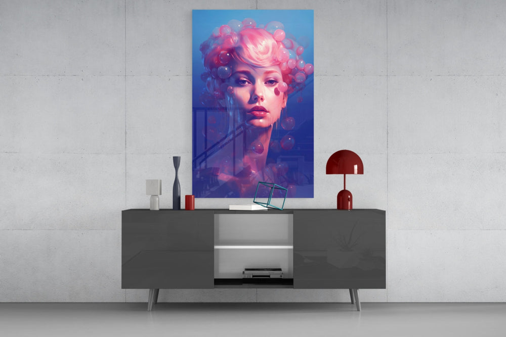 Pink Bubbles melting glass wall art catching light to reveal its painted drip