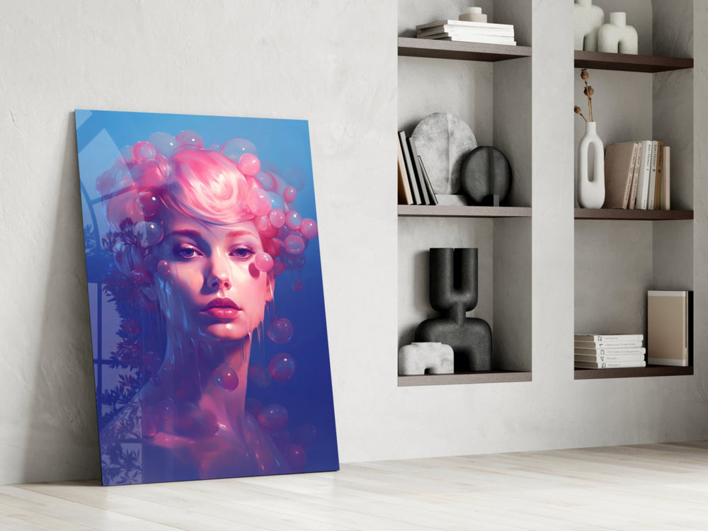 Pastel portrait panel against a moody dark-painted accent wall