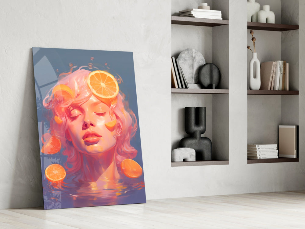 Pastel portrait panel against a moody dark-painted accent wall