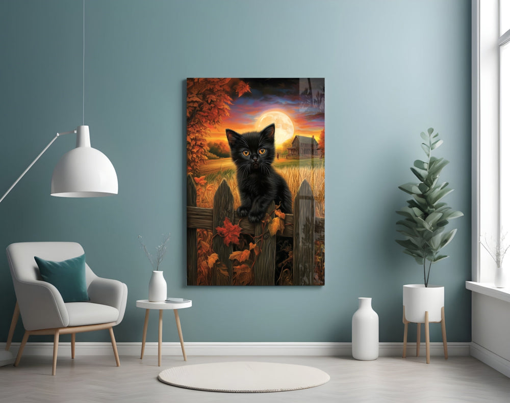 Autumn Cat artwork styled in a country kitchen interior