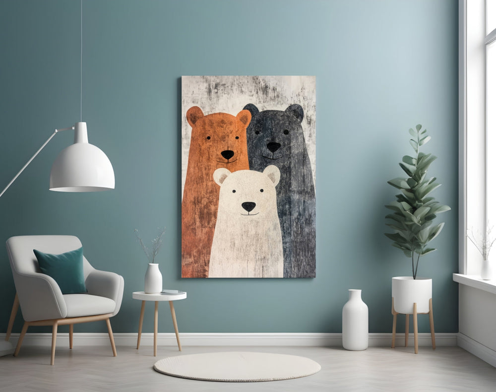 Bear Family artwork styled in a playroom interior