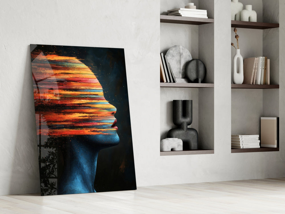 Abstract panel against a moody dark-painted accent wall