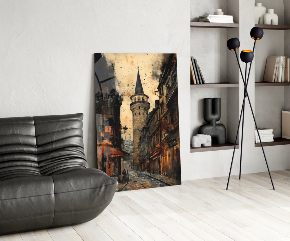 Istanbul glass print bringing watercolor edge to a hallway gallery