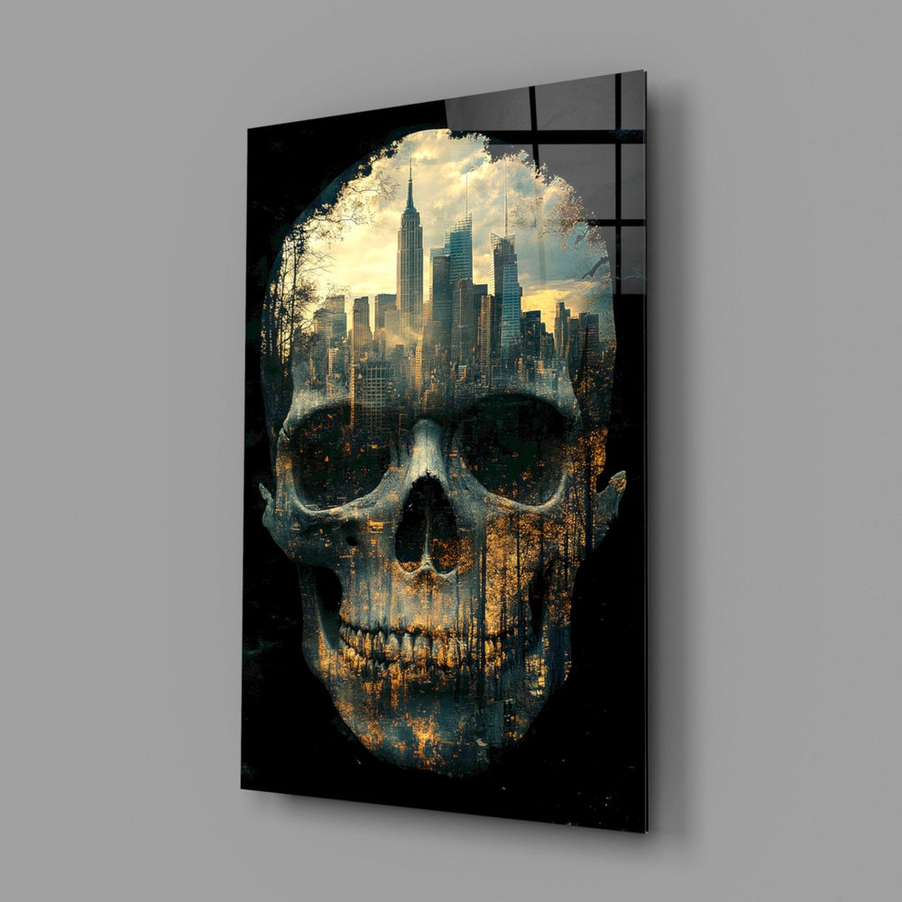 Designer-collection urban-surrealism panel anchoring a man cave wall