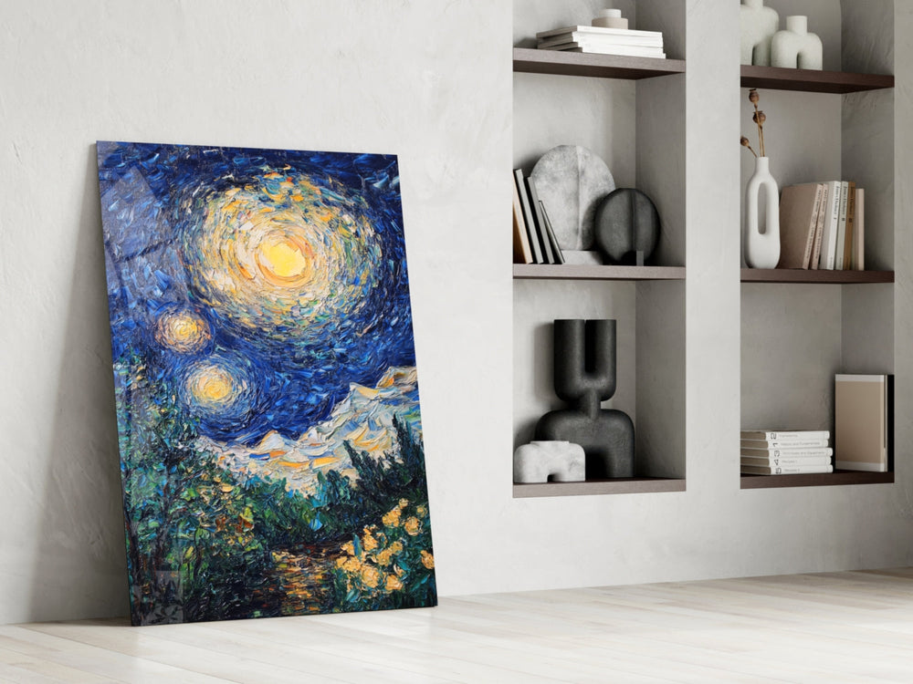 Landscape panel against a moody dark-painted accent wall