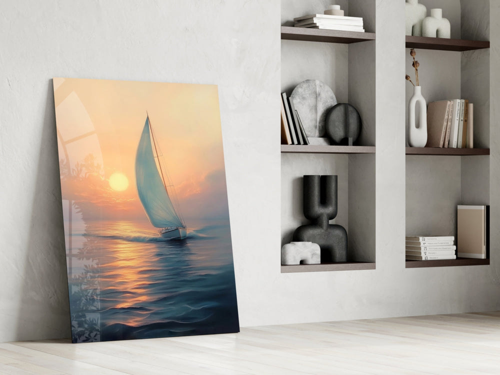 Seascape panel against a moody dark-painted accent wall
