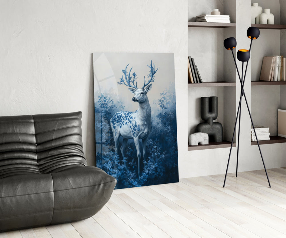 Fantasy-wildlife glass print bringing botanical edge to a designer office