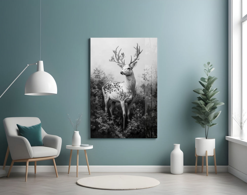 Monochrome Deer artwork styled in a creative loft interior
