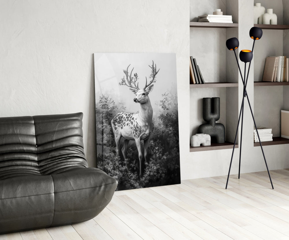 Fantasy-wildlife glass print bringing botanical edge to a designer office