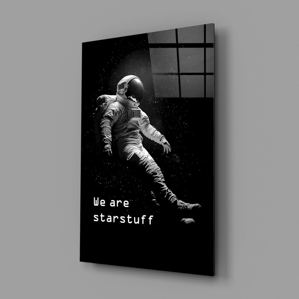 Designer-collection space-poster panel anchoring a creative loft wall