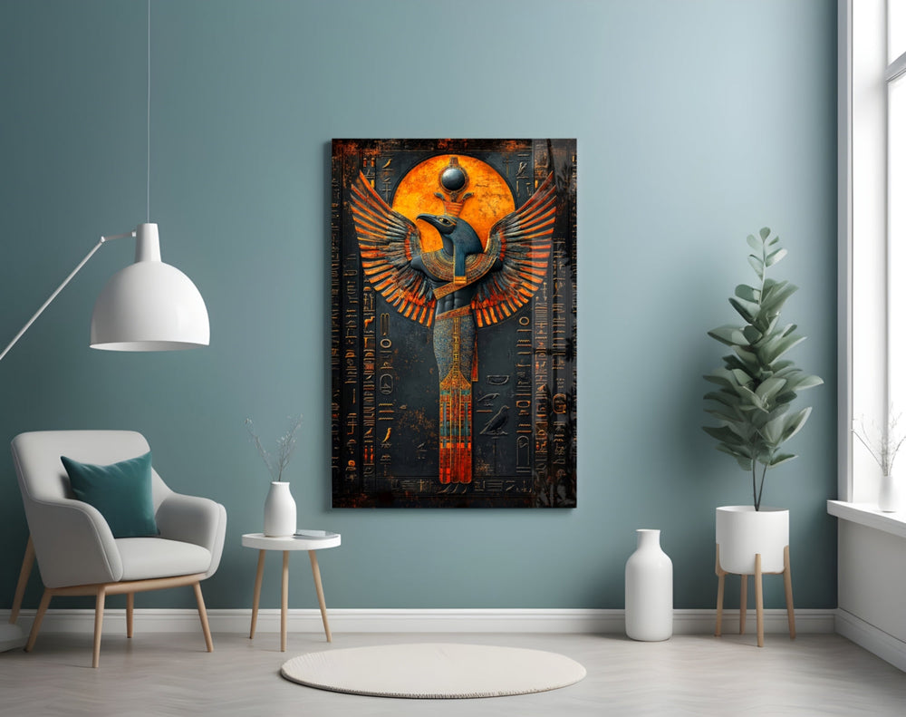 Winged God artwork styled in a designer office interior