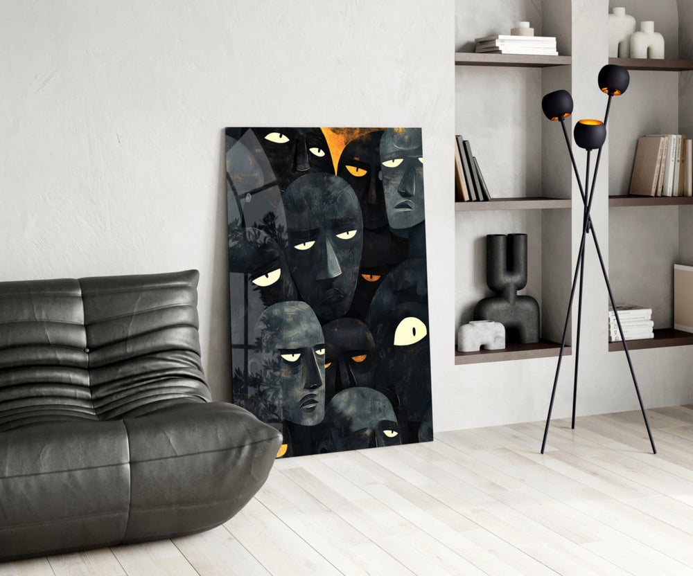 Folk-art glass print bringing cubist edge to a gallery wall