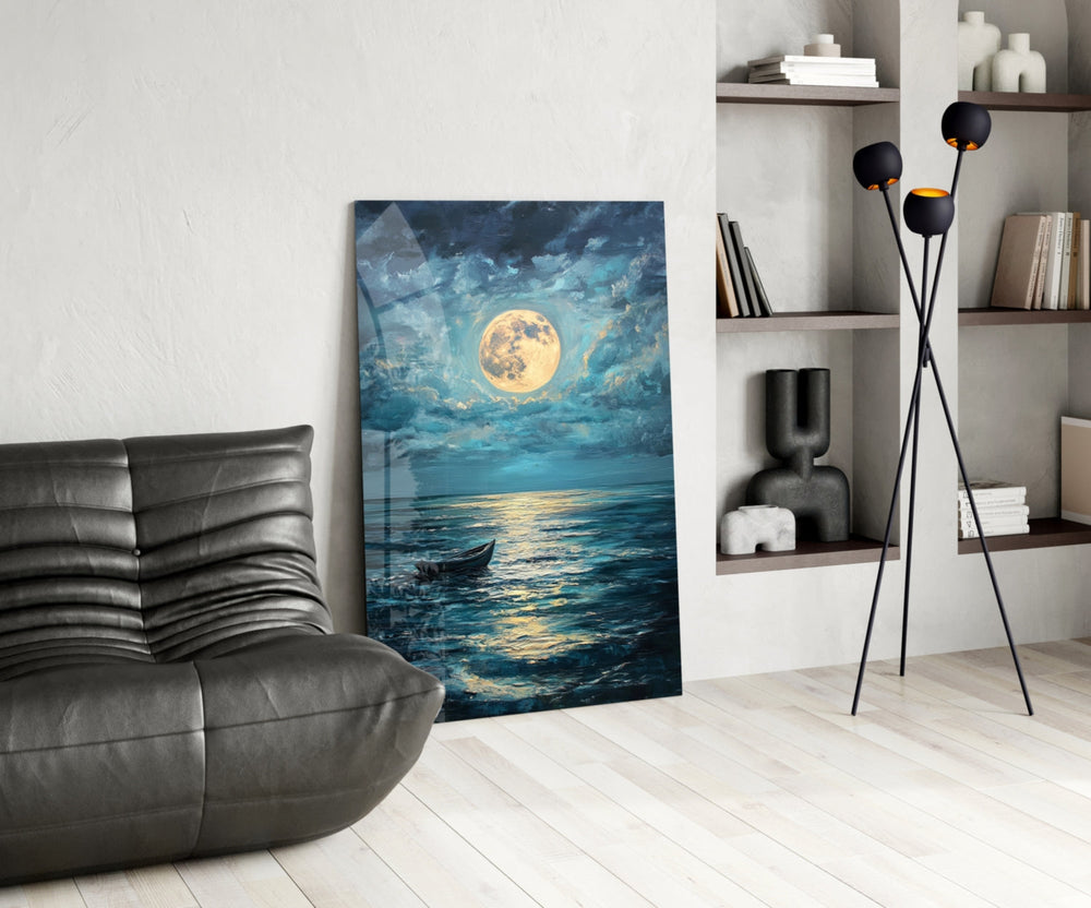 Coastal glass print bringing moonrise edge to a beach-house entryway