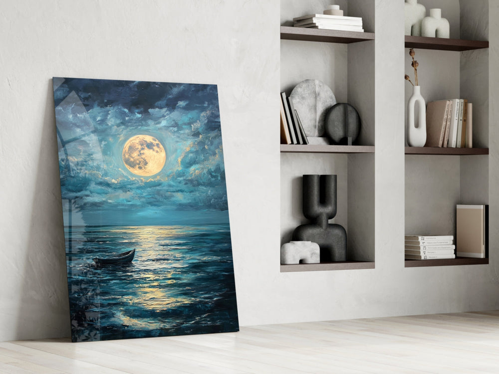 Seascape panel against a moody dark-painted accent wall