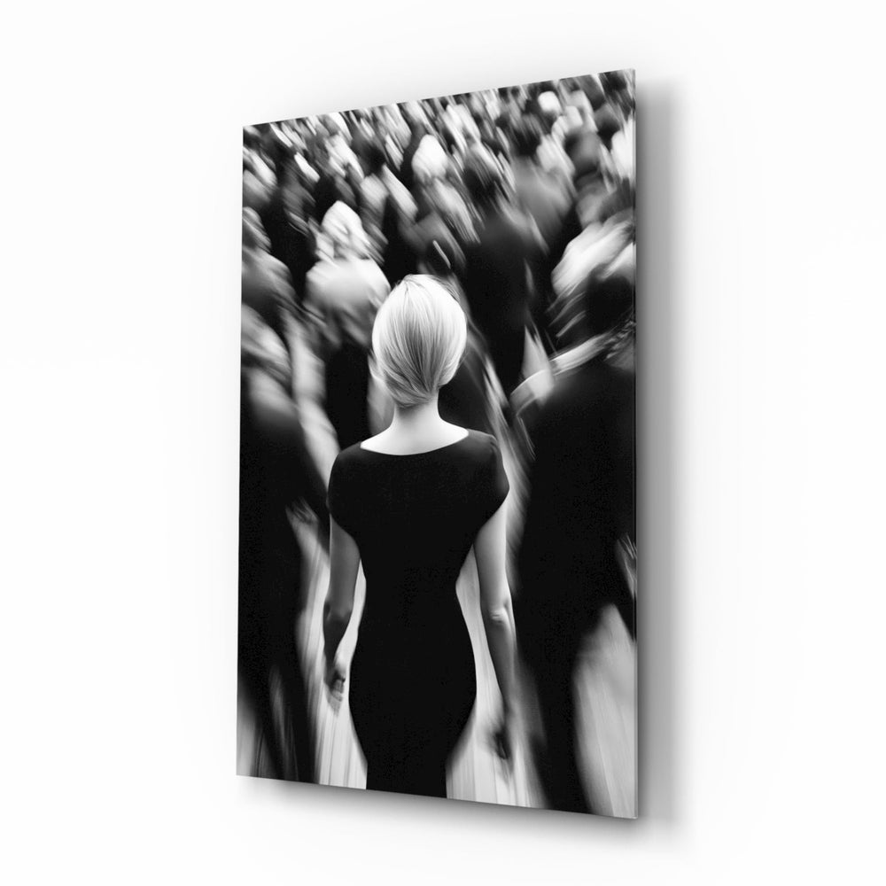 Loneliness in a Crowd glass wall art in a modern creative loft