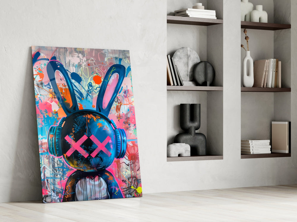 Graffiti panel against a moody dark-painted accent wall