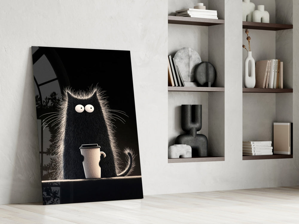 Cat panel against a moody dark-painted accent wall