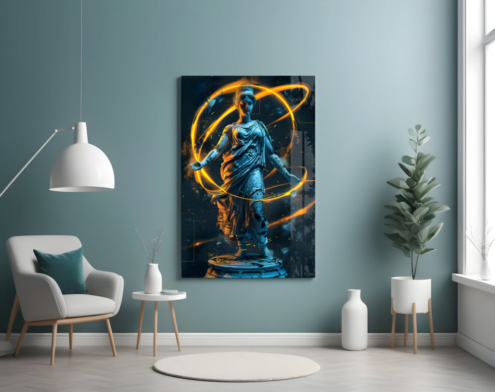 Neon Venus artwork styled in a designer office interior