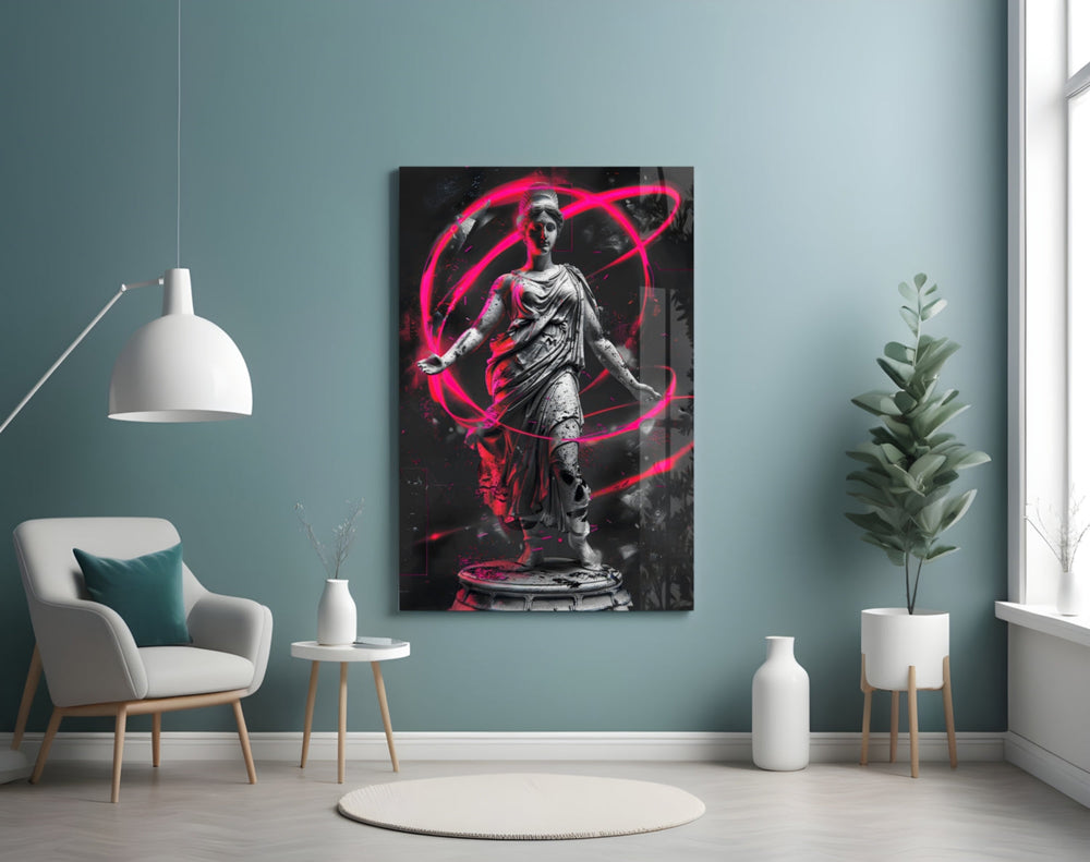 Neon Venus magenta artwork styled in a designer office interior