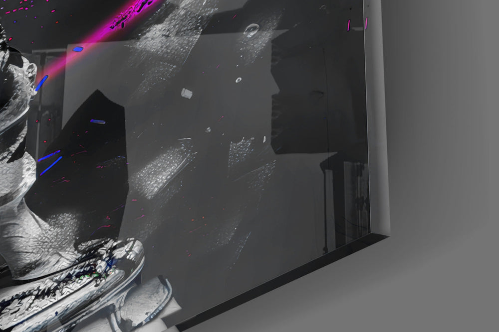 Designer-collection artwork in a synthwave-leaning home interior