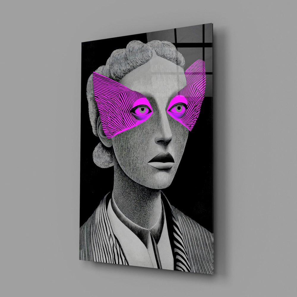 Designer-collection editorial-illustration panel anchoring a designer office wall